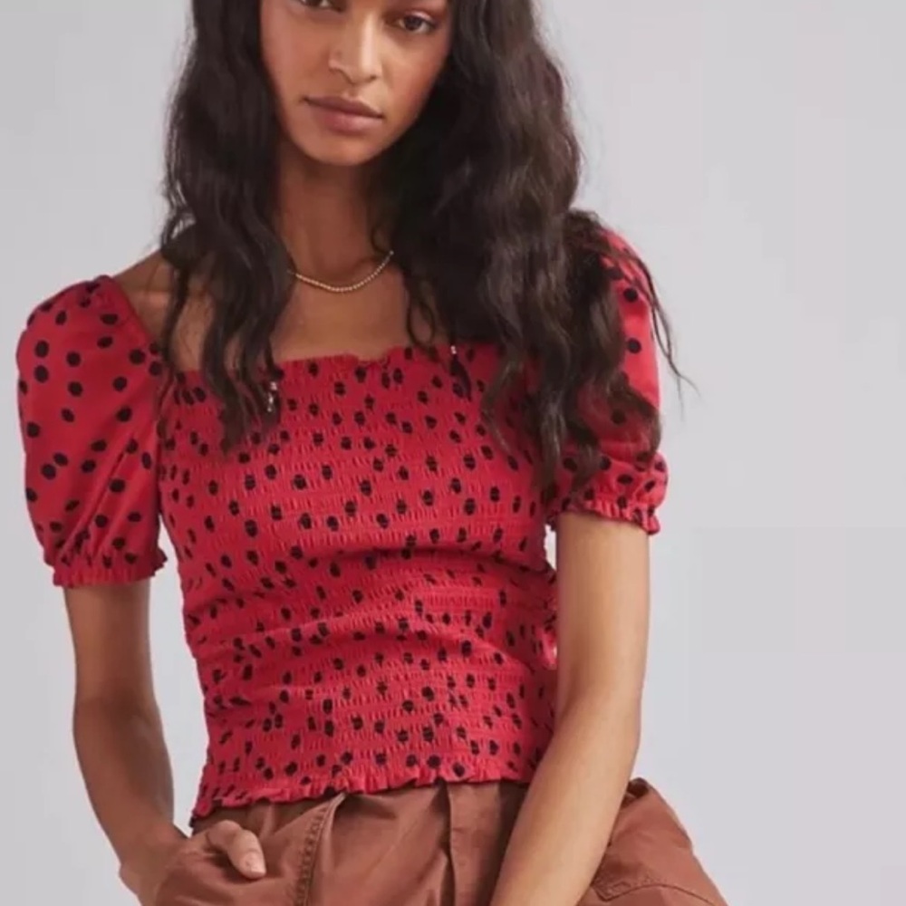 Anthropologie Dolan Left Coast Smocked Puff-Sleeved Top Red Size XS Women’s - Picture 6 of 16